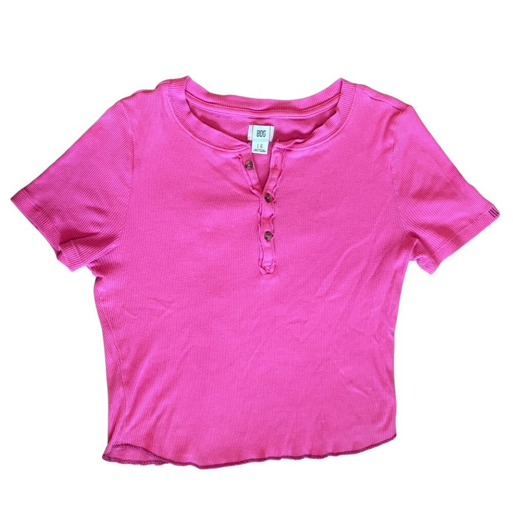 Urban Outfitters BDG Harvey Henley Tee – Hot Pink, Size Large